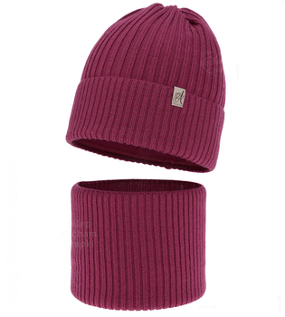 Czapka i komin dla dziewczynki, 100% merino, Temira, amarantowy, 53-56 cm