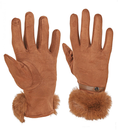 Dotykowe rękawiczki damskie z futerkiem, karmelowe  rozm. uniwersalny