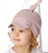 Czapka/chustka z daszkiem, dla dziewczynki, muślinowa, brudny róż, Aeria, 48-50 cm