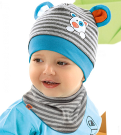 Czapka i chustka dla niemowlaka, komplet dla chłopca,  Breno, rozm. 38-42 cm