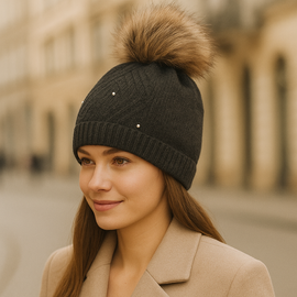 Czapka damska zimowa, Rosel Woolk, z wełną, grafitowa, rozm. 54-56 cm