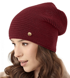 Czapka zimowa, damska smerfetka, Angoule, bordowa, 55-57 cm