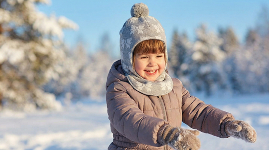 Kominiarka z wełny 100% merino na zimę dla dziewczynki, Povenir, jasna szara, 48-50 cm 