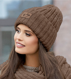 Czapka wełniana damska, Gonnesa, brązowy (N), 55-60 cm