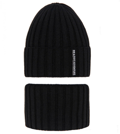 Komplet zimowy dla chłopca, czapka i komin, Vilidio, czarna, 48-51 cm