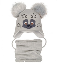 Czapka zimowa i komin, dla chłopczyka, Chase, szary jasny, 48-50 cm