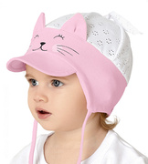 Letnia czapka dla dziewczynki z daszkiem i uszkami kotka, na kucyk, Kiccia, 40-42 cm