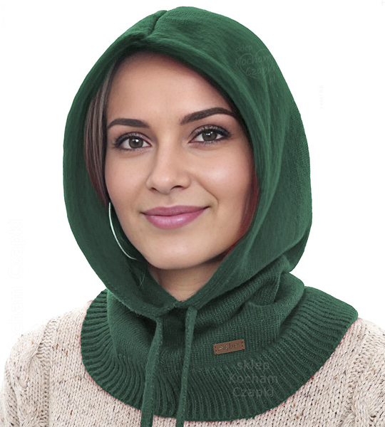 Kominiarka damska, kaptur zimowy, merino 17%, Beliza, zielona, 55-62 cm