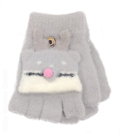 Rękawiczki zimowe dla dziewczynki, 2w1, mitenki z guzikiem, Reniferki, szare, 4-6 lat