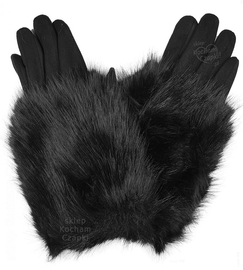 Rękawiczki damskie z futerkiem, 607903, czarne, M/L