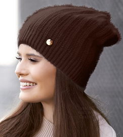 Czapka zimowa, damska, Loana, z angorą, brązowy, 55-58 cm