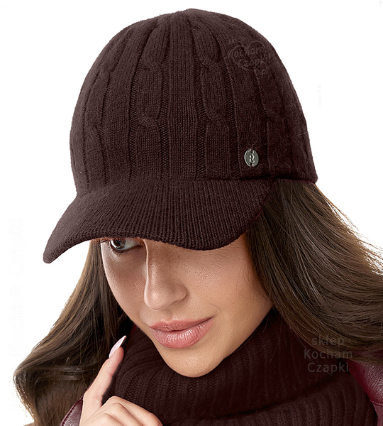 Czapka z daszkiem na zimę, damska, Horsia, brązowa, 55-57 cm
