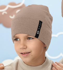 Czapka wiosenna/ jesienna dla chłopca, prążek, Menever, jasne fango, 52-55 cm