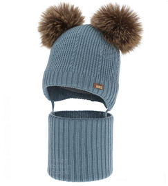 Czapka i komin dla chłopca, komplet 100% merino, podszewka z wełny merino, Mullio, niebieski, 48-50 cm