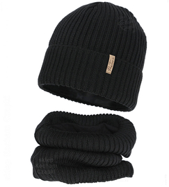 Czapka i komin dla dziewczynki, z wełną merino, Edotie, czarny, 50-52 cm