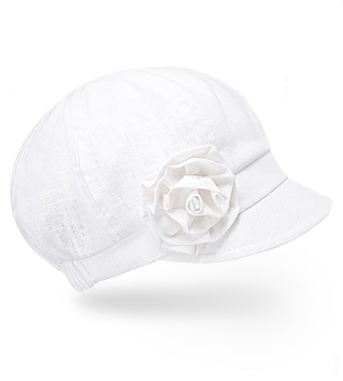 Kaszkiet damski na lato, lniany, Mia, biały, 55-57 cm