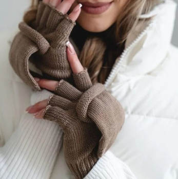 Rękawiczki damskie z wełny merino 100%, odkryte palce, 2317, czarne