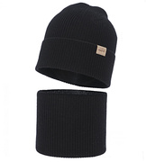 Czapka i komin dla dziewczynki, jesienny/wiosenny komplet, 100% merino, Gamenta, czarny, 48-51 cm