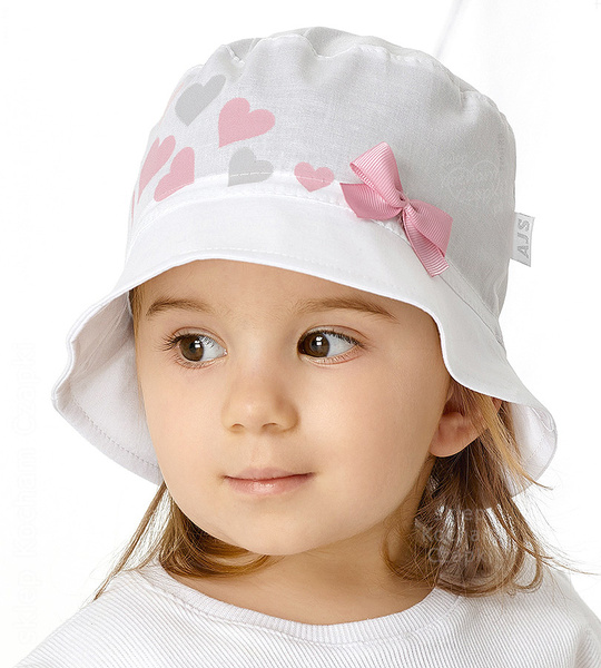 Biały kapelusz dla dziewczynki z serduszkami i kokardką, Charmi, 50-52 cm
