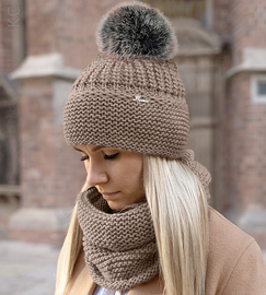 Czapka zimowa z pomponem i komin, damski komplet Mauricia rozm. 55-57 cm