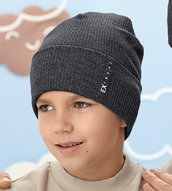 Czapka wiosenna/ jesienna dla chłopca, prążek, Menever, grafitowa, 52-55 cm