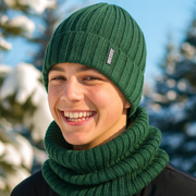 Czapka i komin dla chłopca, merino 50%, Nabasco, zielony, 55-57 cm