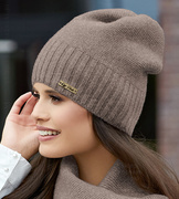 Ekskluzywna czapka zimowa damska, wełniana, Viveka, beżowy ciemny (2), 54-56 cm