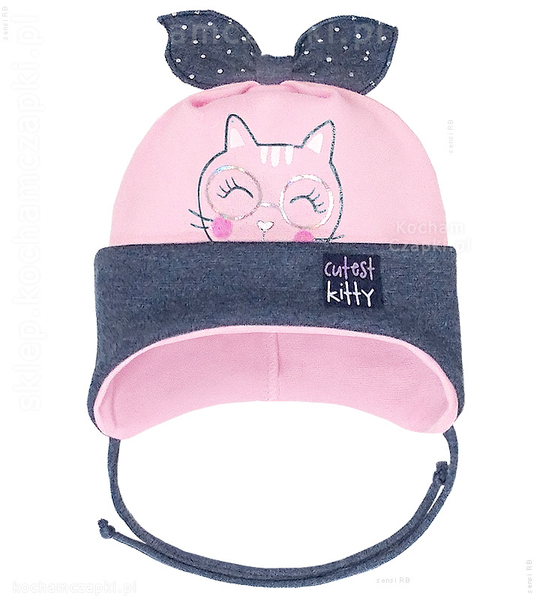 Wiązana czapeczka bawełniana wiosenna/jesienna, Cutest Kitty dla dziewczynki  rozm. 42-45 cm