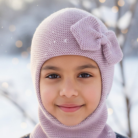 Kominiarka dla dziewczynki, wełna merino 100%, Lysandra, jasny wrzosowy, 48-52 cm