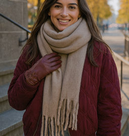 Szalik zimowy damski, gruby, długi ciepły szal, 2503, beżowy, 200 cm