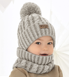 Czapka i komin dla chłopczyka, komplet zimowy, Senga, szary, 46-49 cm