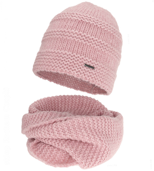 Czapka i komin do obwijania, zimowy damski komplet, Irydia, różowy (07), 56-60 cm