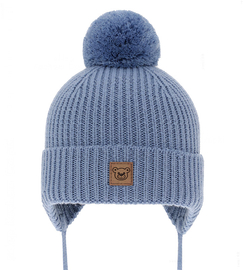 Czapka zimowa dla chłopca, 100% wełniana merino, podszewka merino, Fotik, niebieski, 44-47 cm