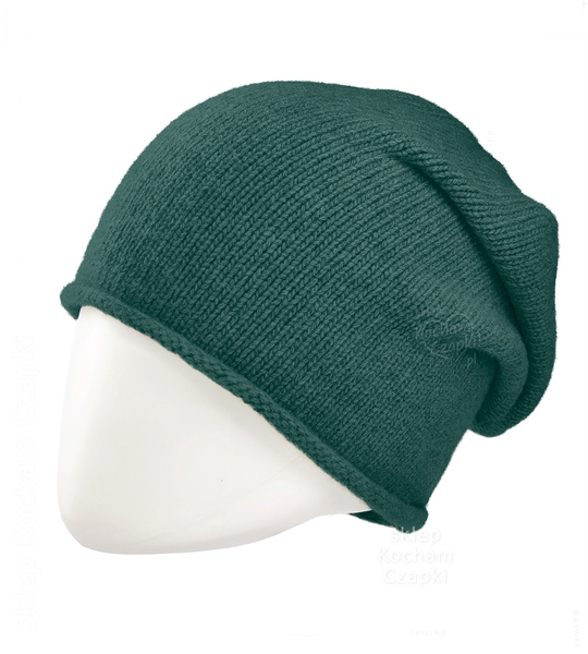 Czapka damska z wełny merino i kaszmiru, jesienna/zimowa, Cetina, zielona, 55-60 cm