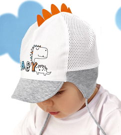Czapka z daszkiem niemowlęca, na lato, szary + pomarańcz, Baby Dino, 36-38 cm