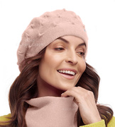 Beret damski zimowy, czapka pieczarka, wełna, Pashu, brudny róż, 55-57cm