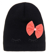 Czapka wiosenna/jesienna dla dziewczynki, czarna, z rzęsami, Resena, 52-54 cm