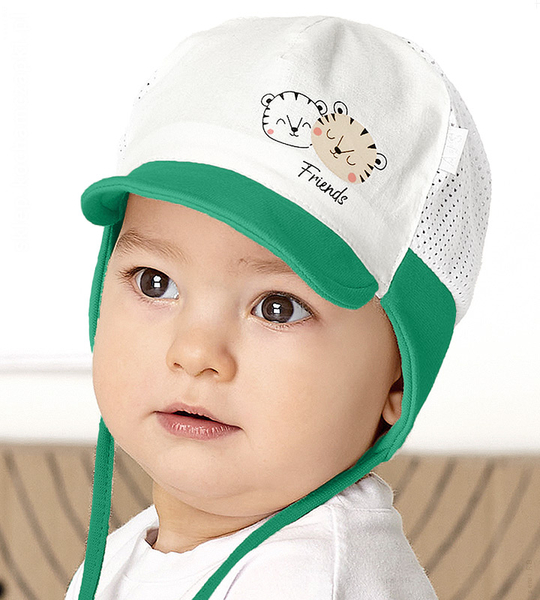 Czapka z daszkiem dla chłopca, z siateczką, wiązana, Abokai, 48-50 cm