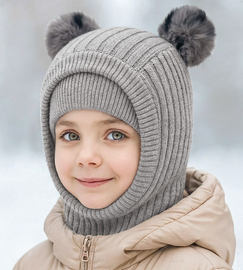 Kominiarka dla chłopca, z wełny 100% merino na zimę, Carrian, szara, 52-55 cm