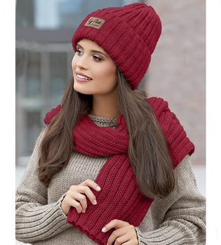 Czapka i szalik damski, Gonnesa, bordowy, 
