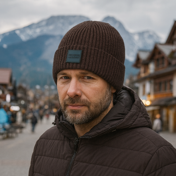 Czapka zimowa męska, wełniana, 100% merino, Rionos, brązowa, 56-59 cm