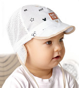 Czapka na lato dla chłopca, z siateczką, wiązana, Have Fun, biały + jasny beż, 46-48 cm