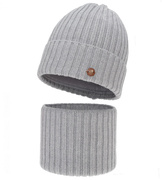 Czapka i komin z wełny merino 100%, komplet zimowy, Navira,  szary (11), 54-56 cm