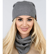 Czapka i komin damski, komplet wiosenny-jesienny, Mirandi, szary, 55-57 cm