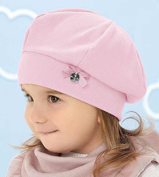 Beret bawełniany dla dziewczynki jesienny / wiosenny, róż jasny, Ostilla, 48-52 cm