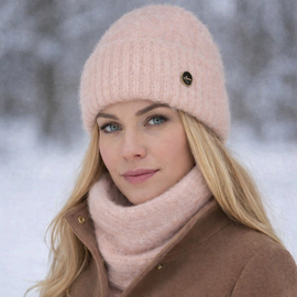 Czapka i komin damski, zimowy komplet, Eteser, brzoskwiniowy, 55-57 cm