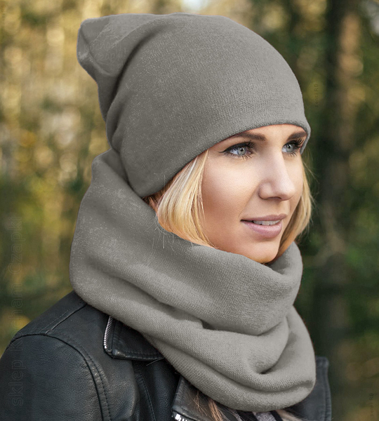 Komplet zimowy damski, czapka i komin, Benita, szary (14), 55-57
