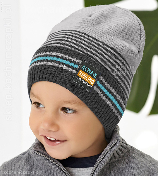 Dzianinowa czapka chłopięca, Always Smile, rozm. 45-49 cm 