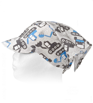 Chustka z daszkiem dla chłopca, wiązana na lato, AM-01, szara w  koparki, 45-48 cm
