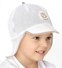 Czapka z daszkiem dla chłopca, z siateczki, Jalmas, biały + jasny beż, 46-48 cm